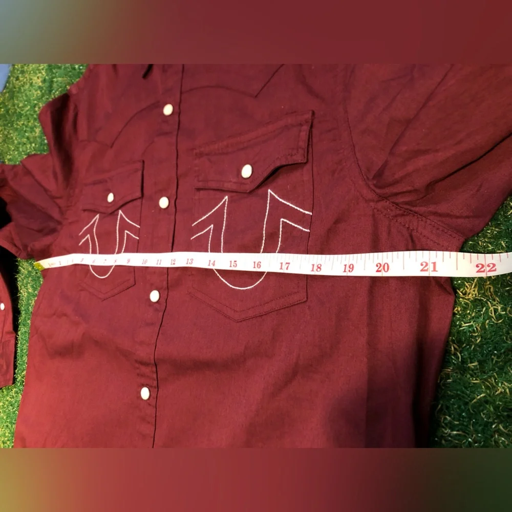 True Religion Western Embroidery Mens L/S Snap Button Down Shirt Zinfandel